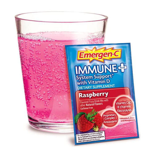 Emergen-C Immune Plus System Support Drink Mix, Raspberry - 30 Packets